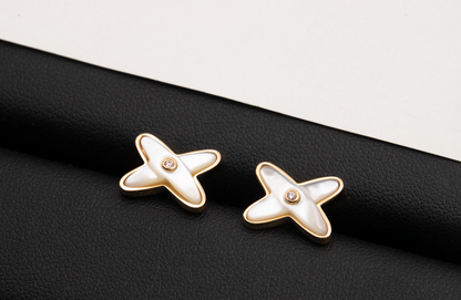 [Olivia Jewelry]JEUX DE WHITE MOP ROSE GOLD DIAMOND EARRINGS