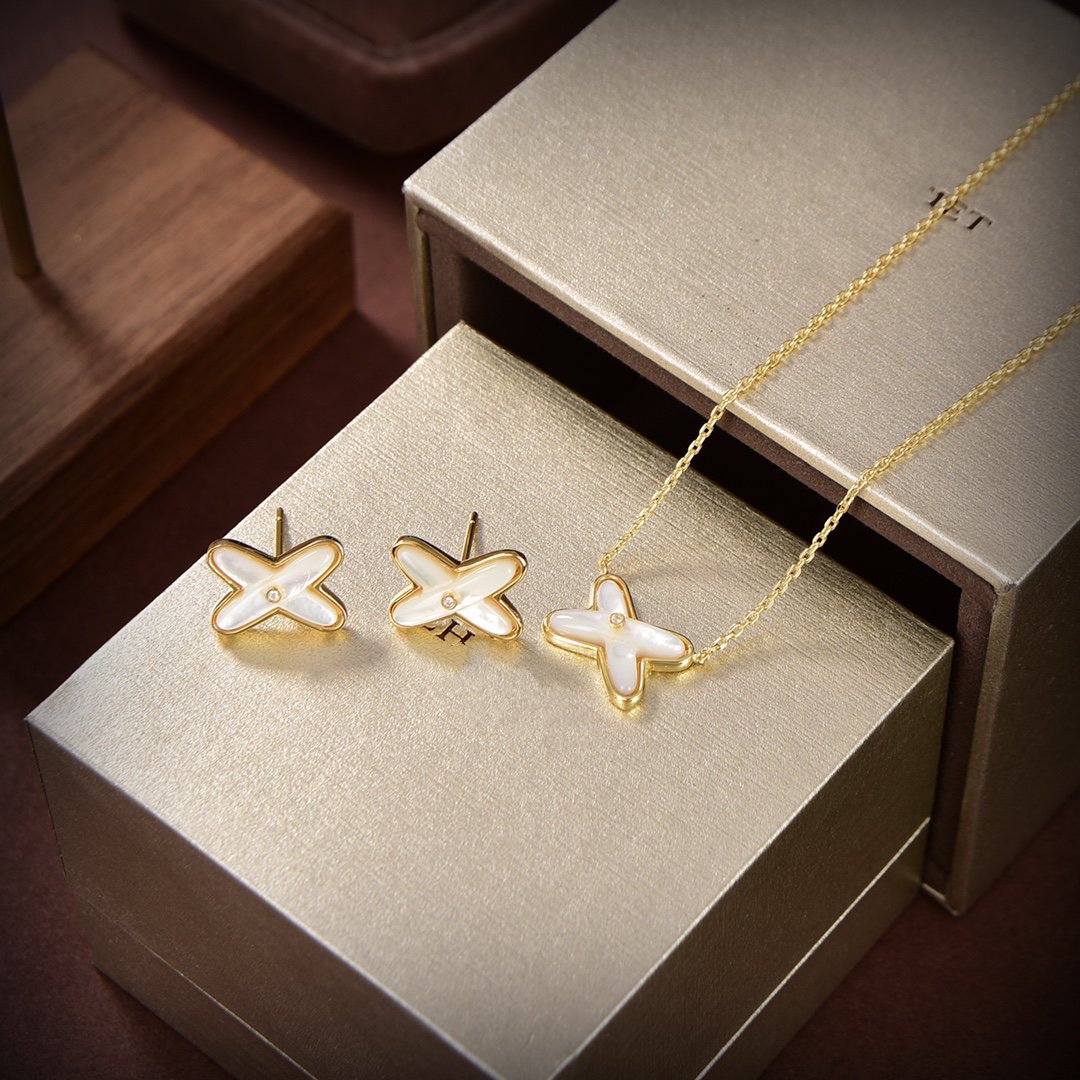 [Olivia Jewelry]JEUX DE WHITE MOP GOLD DIAMOND EARRINGS