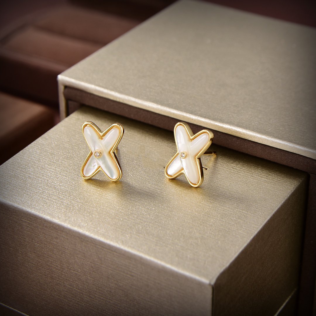 [Olivia Jewelry]JEUX DE WHITE MOP GOLD DIAMOND EARRINGS