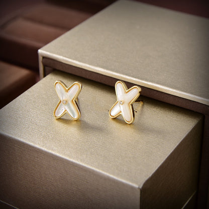 [Olivia Jewelry]JEUX DE WHITE MOP GOLD DIAMOND EARRINGS