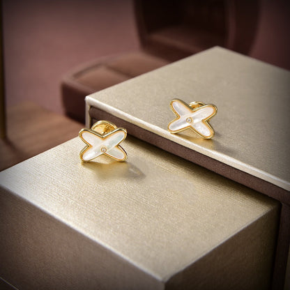[Olivia Jewelry]JEUX DE WHITE MOP GOLD DIAMOND EARRINGS