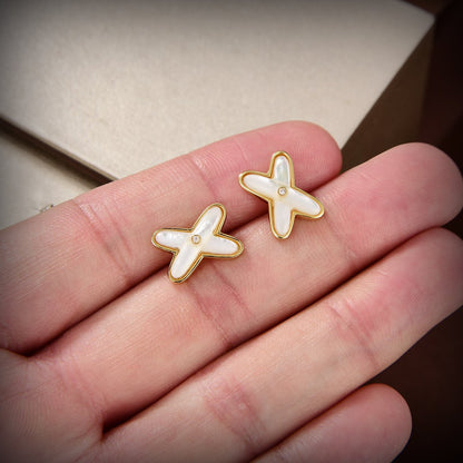 [Olivia Jewelry]JEUX DE WHITE MOP GOLD DIAMOND EARRINGS
