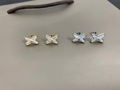 [Olivia Jewelry]JEUX DE WHITE MOP SILVER DIAMOND EARRINGS