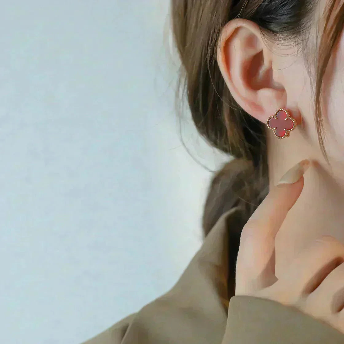[Olivia Jewelry]CLOVER MEDIUM 1 MOTIFS CARNELIAN  EARRINGS