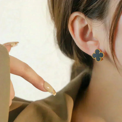 [Olivia Jewelry]CLOVER MEDIUM 1 MOTIFS  ONYX STUD EARRINGS