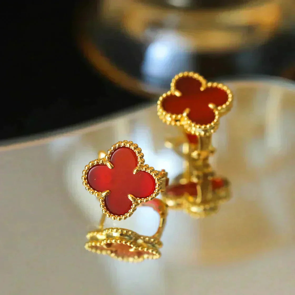 [Olivia Jewelry]CLOVER MEDIUM 1 MOTIFS CARNELIAN  EARRINGS