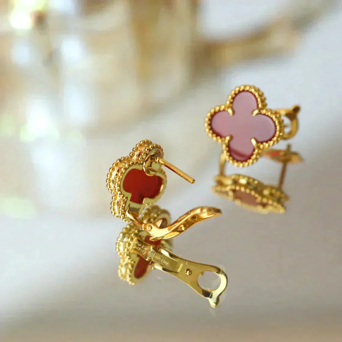 [Olivia Jewelry]CLOVER MEDIUM 1 MOTIFS CARNELIAN  EARRINGS