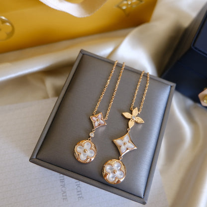 [Olivia Jewelry]COLOR BLOSSOM LARIAT NECKLACE PINK GOLD WHITE MOTHER PEARL AND DIAMOND