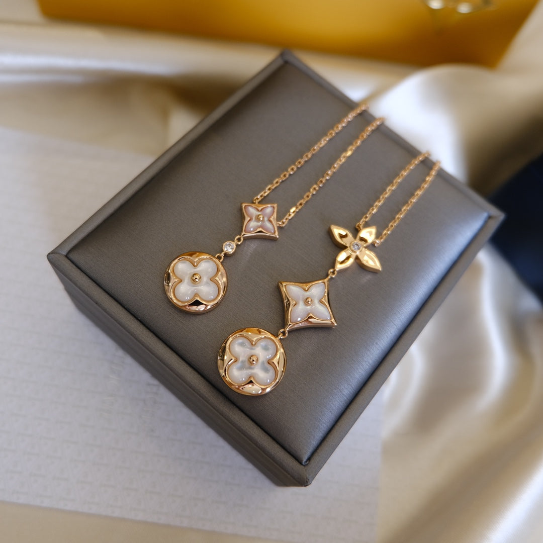 [Olivia Jewelry]COLOR BLOSSOM LARIAT NECKLACE PINK GOLD WHITE MOTHER PEARL AND DIAMOND