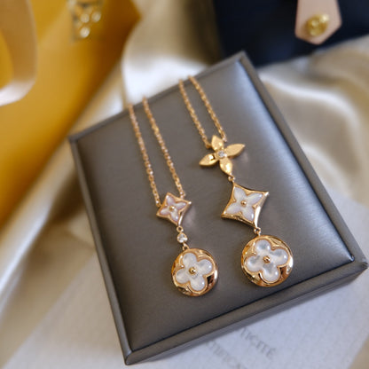 [Olivia Jewelry]COLOR BLOSSOM LARIAT NECKLACE PINK GOLD WHITE MOTHER PEARL AND DIAMOND