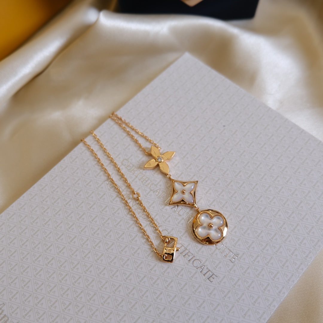 [Olivia Jewelry]COLOR BLOSSOM LARIAT NECKLACE PINK GOLD WHITE MOTHER PEARL AND DIAMOND