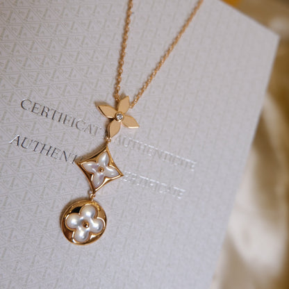 [Olivia Jewelry]COLOR BLOSSOM LARIAT NECKLACE PINK GOLD WHITE MOTHER PEARL AND DIAMOND