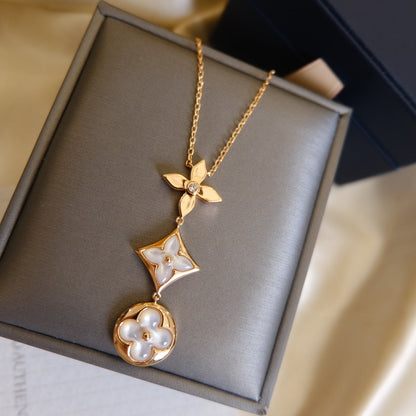 [Olivia Jewelry]COLOR BLOSSOM LARIAT NECKLACE PINK GOLD WHITE MOTHER PEARL AND DIAMOND