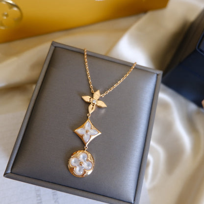 [Olivia Jewelry]COLOR BLOSSOM LARIAT NECKLACE PINK GOLD WHITE MOTHER PEARL AND DIAMOND