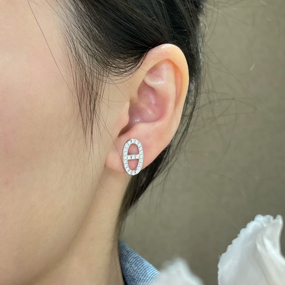 [Olivia Jewelry]HM FULL DIAMOND PIG NOSE STUD EARRINGS