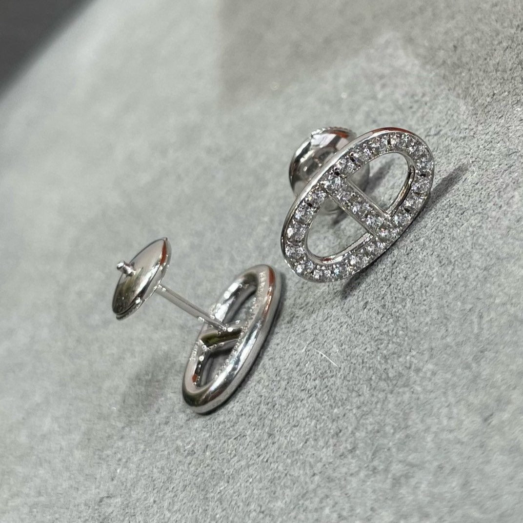 [Olivia Jewelry]HM FULL DIAMOND PIG NOSE STUD EARRINGS