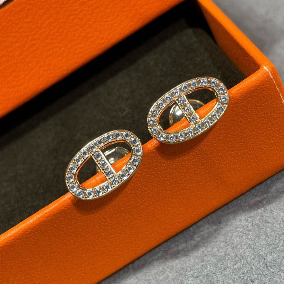 [Olivia Jewelry]HM FULL DIAMOND PIG NOSE STUD EARRINGS