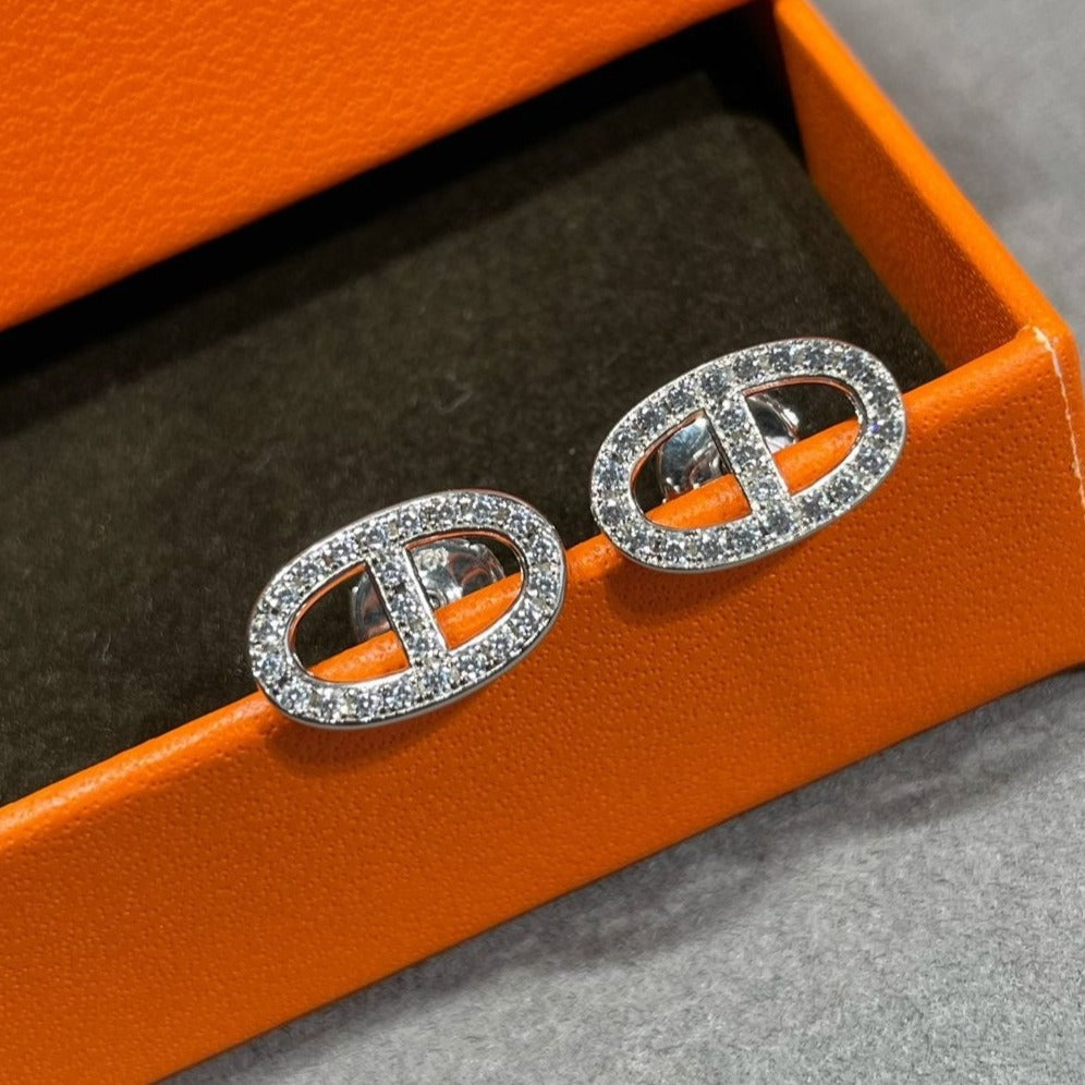 [Olivia Jewelry]HM FULL DIAMOND PIG NOSE STUD EARRINGS