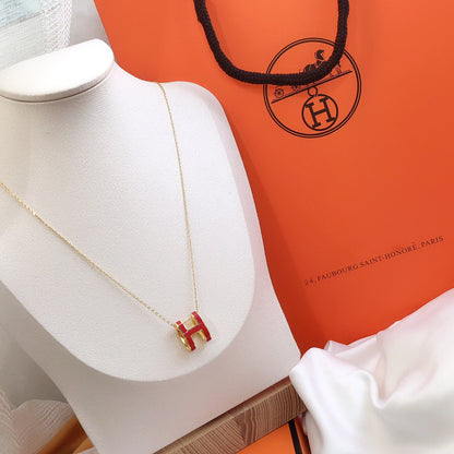[Olivia Jewelry]HM CLIC RED ENAMEL GOLD NECKLACE