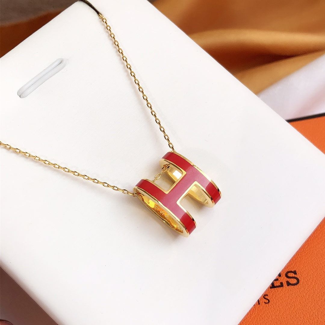 [Olivia Jewelry]HM CLIC RED ENAMEL GOLD NECKLACE
