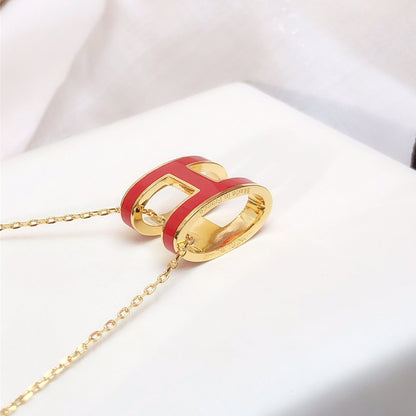 [Olivia Jewelry]HM CLIC RED ENAMEL GOLD NECKLACE