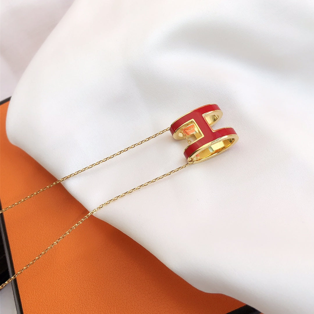 [Olivia Jewelry]HM CLIC RED ENAMEL GOLD NECKLACE