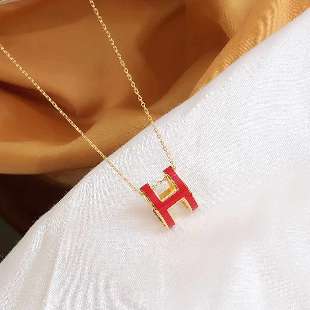 [Olivia Jewelry]HM CLIC RED ENAMEL GOLD NECKLACE