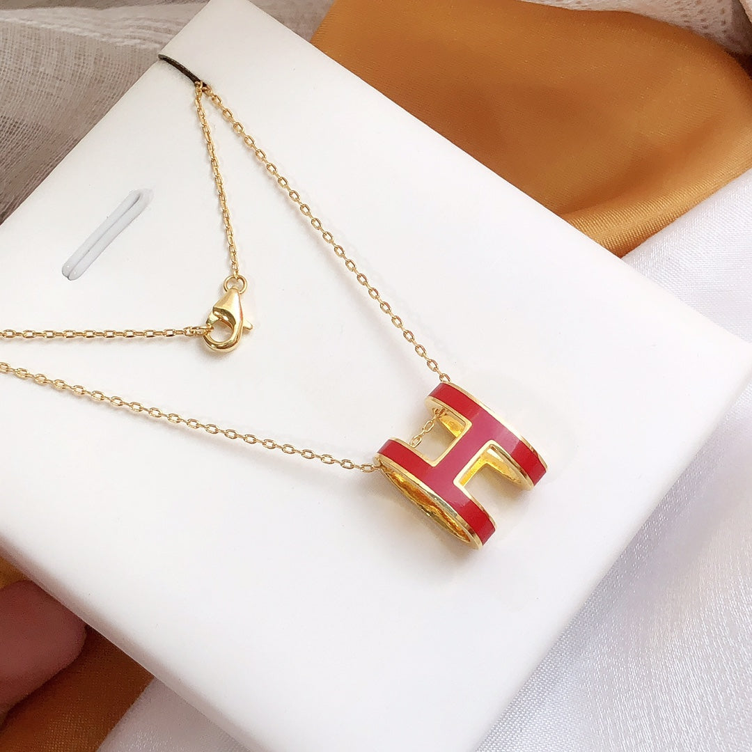 [Olivia Jewelry]HM CLIC RED ENAMEL GOLD NECKLACE