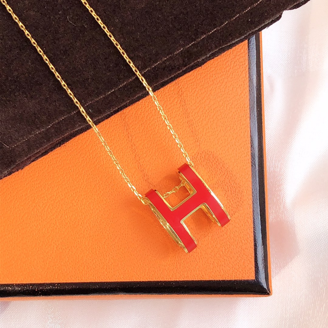[Olivia Jewelry]HM CLIC RED ENAMEL GOLD NECKLACE