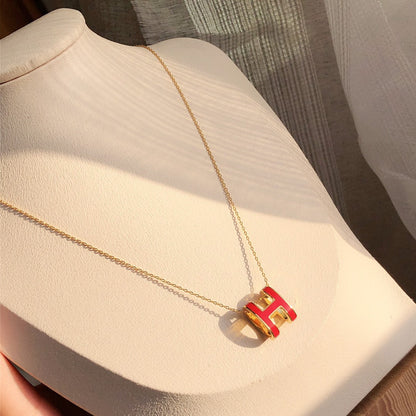 [Olivia Jewelry]HM CLIC RED ENAMEL GOLD NECKLACE