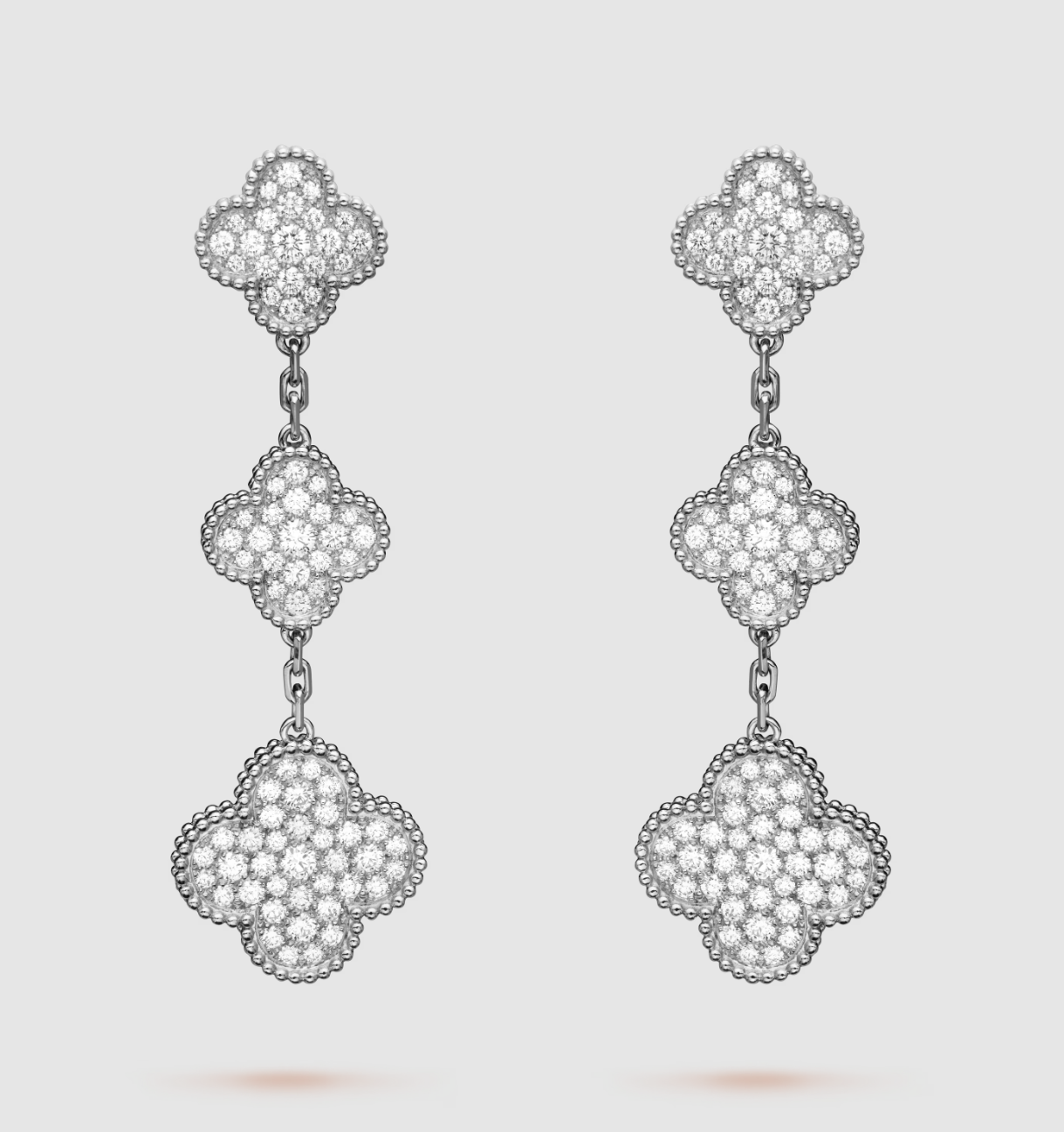 [Olivia Jewelry]CLOVER 3 MOTIF DIAMOND SILVER DROP EARRINGS