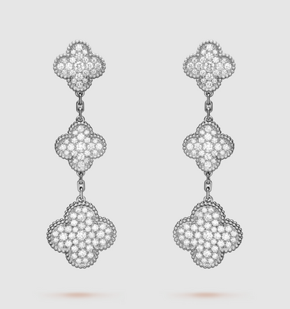 [Olivia Jewelry]CLOVER 3 MOTIF DIAMOND SILVER DROP EARRINGS