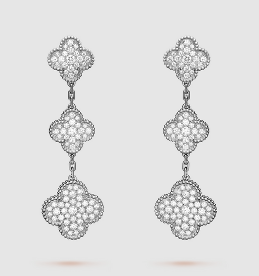 [Olivia Jewelry]CLOVER 3 MOTIF DIAMOND SILVER DROP EARRINGS