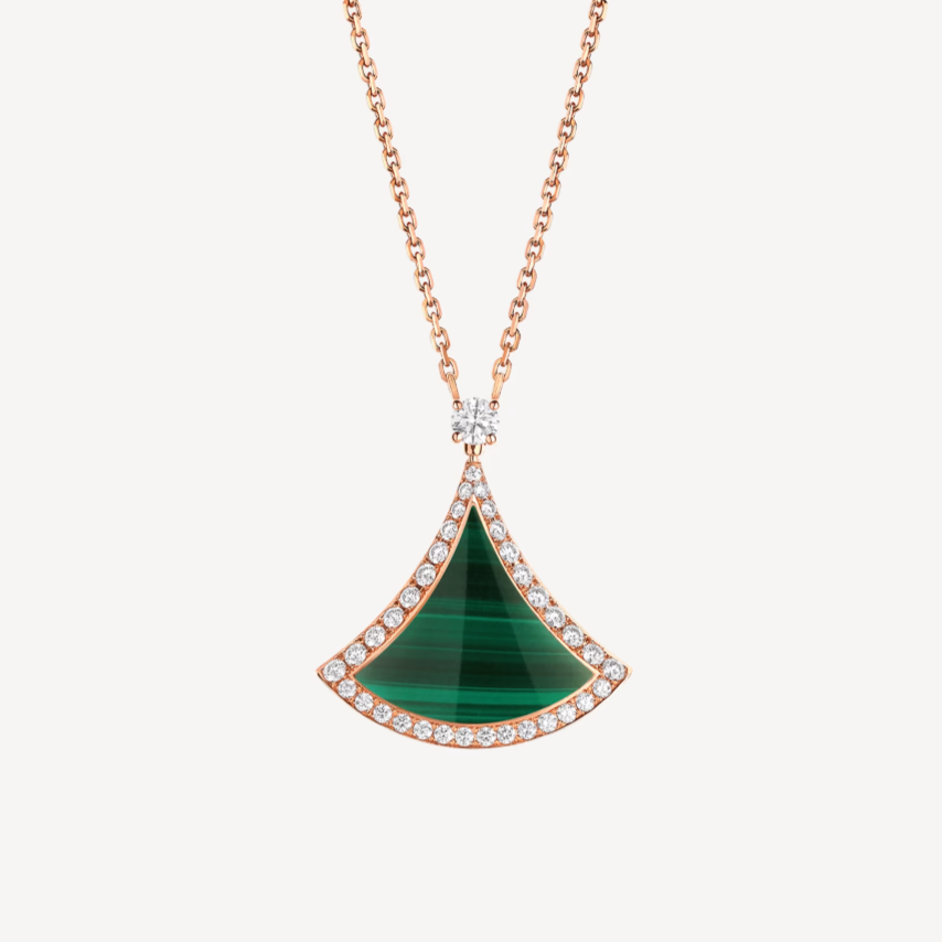 [OLIVIA]DREAM MALACHITE DIAMOND PAVED PINK GOLD NECKLACE