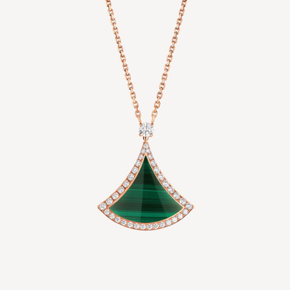 [OLIVIA]DREAM MALACHITE DIAMOND PAVED PINK GOLD NECKLACE