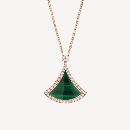 [OLIVIA]DREAM MALACHITE DIAMOND PAVED PINK GOLD NECKLACE
