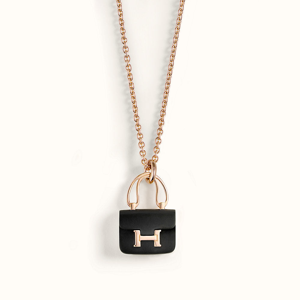 [Olivia Jewelry]CONSTANCE BLACK PEDANT PINK GOLD NECKLACE