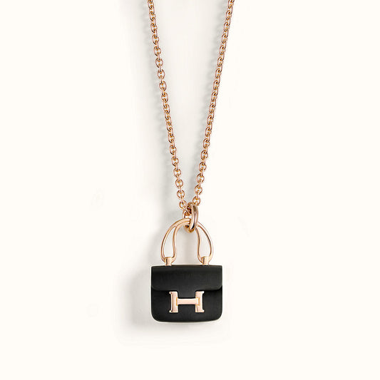 [Olivia Jewelry]CONSTANCE BLACK PEDANT PINK GOLD NECKLACE