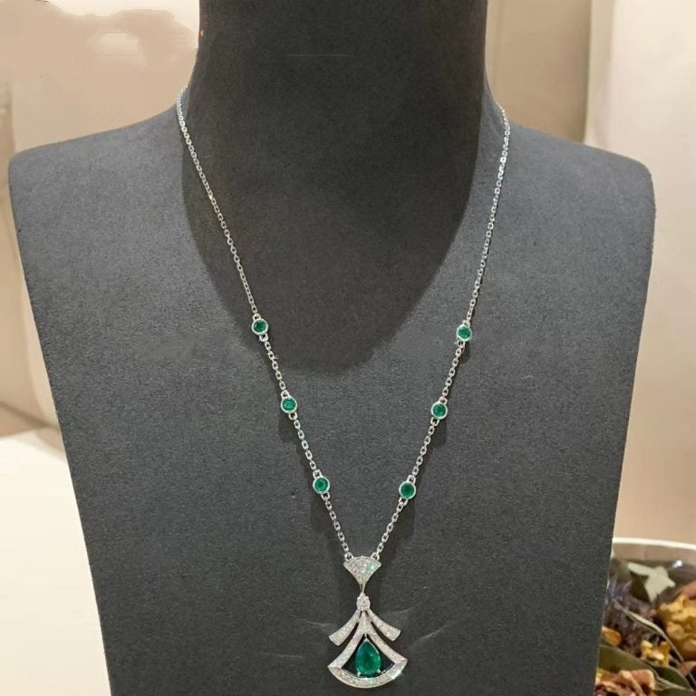 [OLIVIA]DREAM NECKLACE MALACHITE DIAMOND SILVER