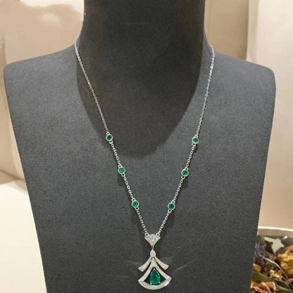 [OLIVIA]DREAM NECKLACE MALACHITE DIAMOND SILVER