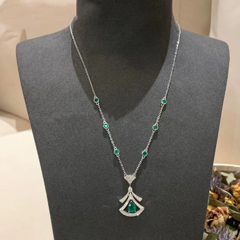 [OLIVIA]DREAM NECKLACE MALACHITE DIAMOND SILVER
