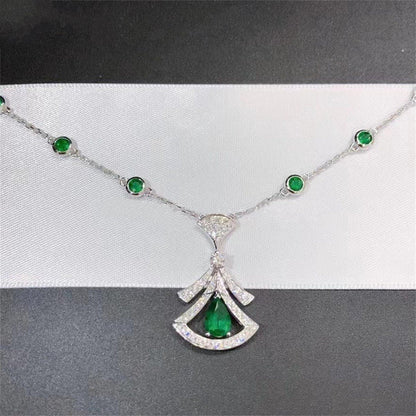 [OLIVIA]DREAM NECKLACE MALACHITE DIAMOND SILVER