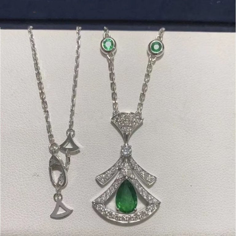 [OLIVIA]DREAM NECKLACE MALACHITE DIAMOND SILVER
