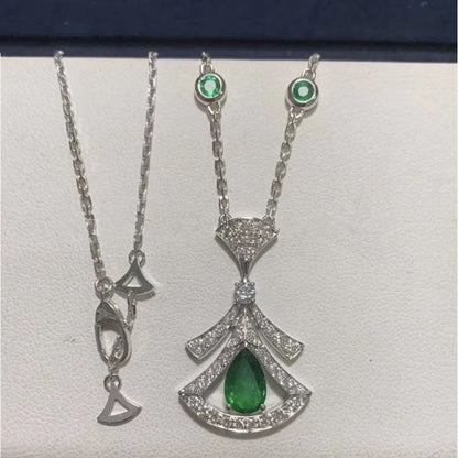 [OLIVIA]DREAM NECKLACE MALACHITE DIAMOND SILVER