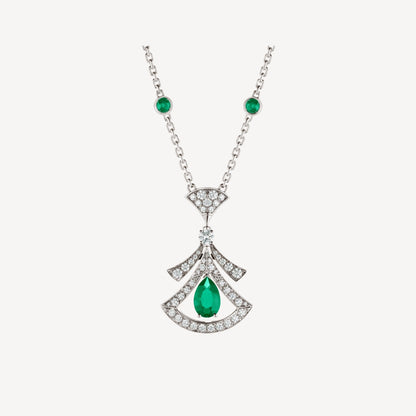 [OLIVIA]DREAM NECKLACE MALACHITE DIAMOND SILVER