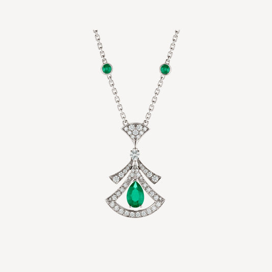 [OLIVIA]DREAM NECKLACE MALACHITE DIAMOND SILVER