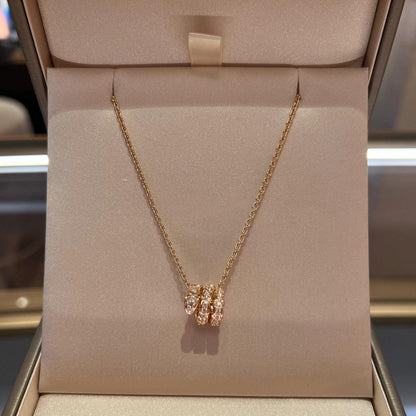 [Olivia Jewelry]SERPENTI PINK GOLD NECKLACE DOUBLE RING DIAMOND