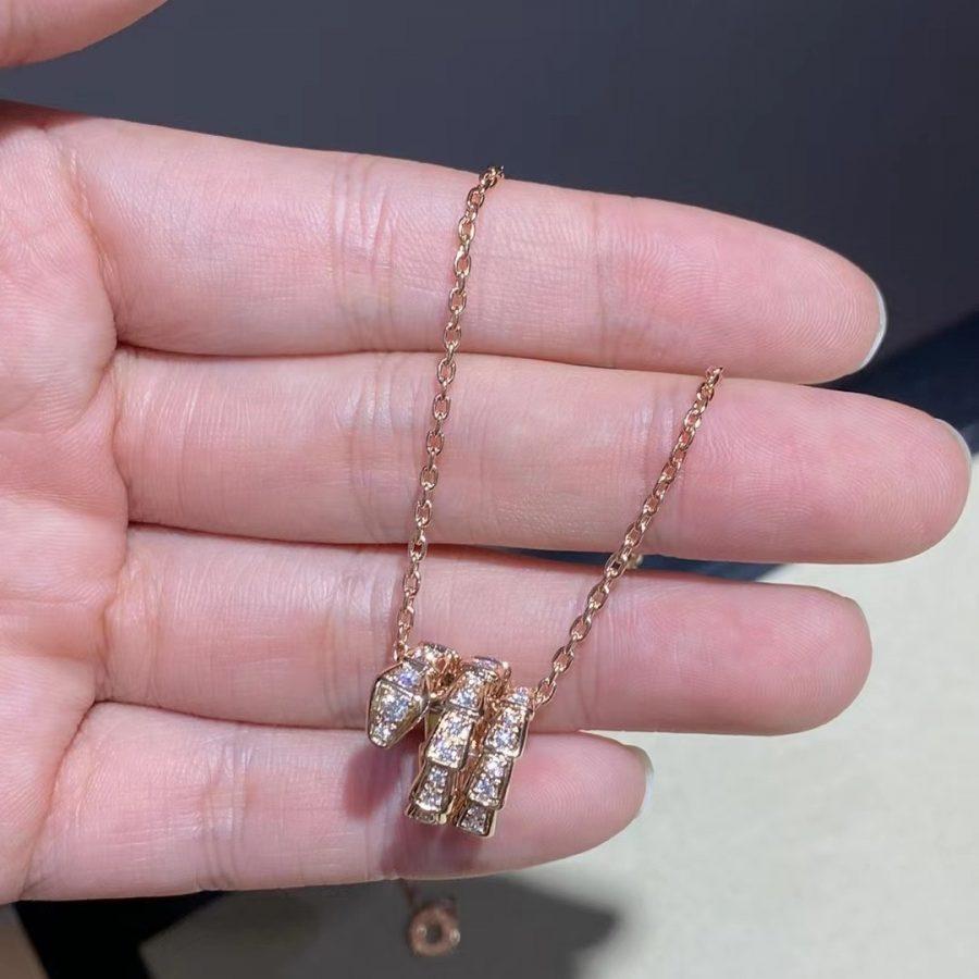 [Olivia Jewelry]SERPENTI PINK GOLD NECKLACE DOUBLE RING DIAMOND