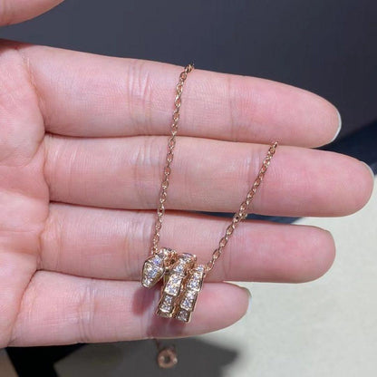 [Olivia Jewelry]SERPENTI PINK GOLD NECKLACE DOUBLE RING DIAMOND