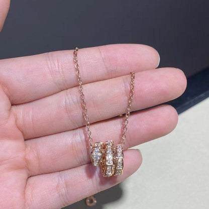 [Olivia Jewelry]SERPENTI PINK GOLD NECKLACE DOUBLE RING DIAMOND